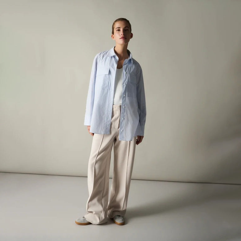 Woven Trousers with Wide Legs and Stitched Details