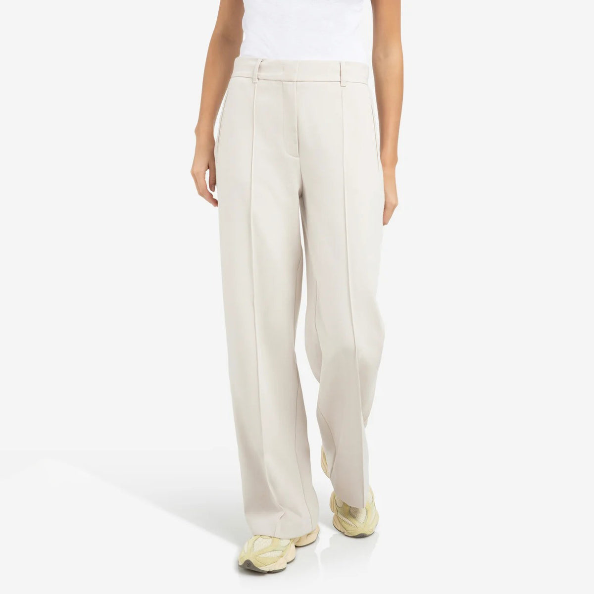 Woven Trousers with Wide Legs and Stitched Details