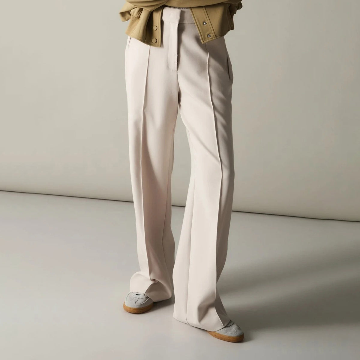 Woven Trousers with Wide Legs and Stitched Details