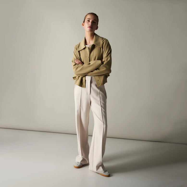 Woven Trousers with Wide Legs and Stitched Details