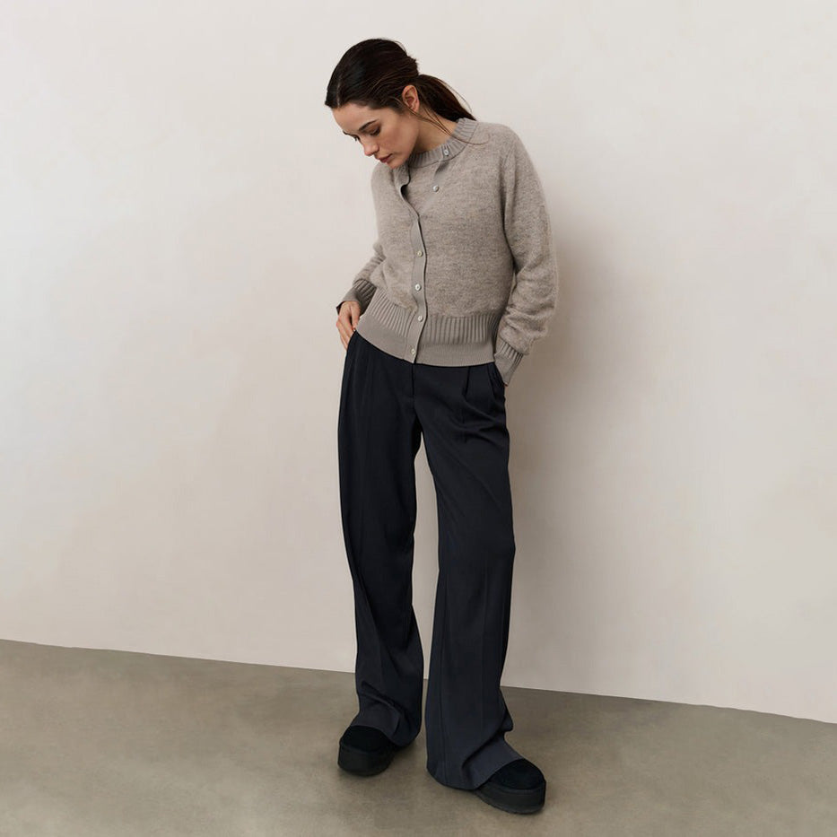 Woven Trousers with Wide Leg and Slit - Oyster Black