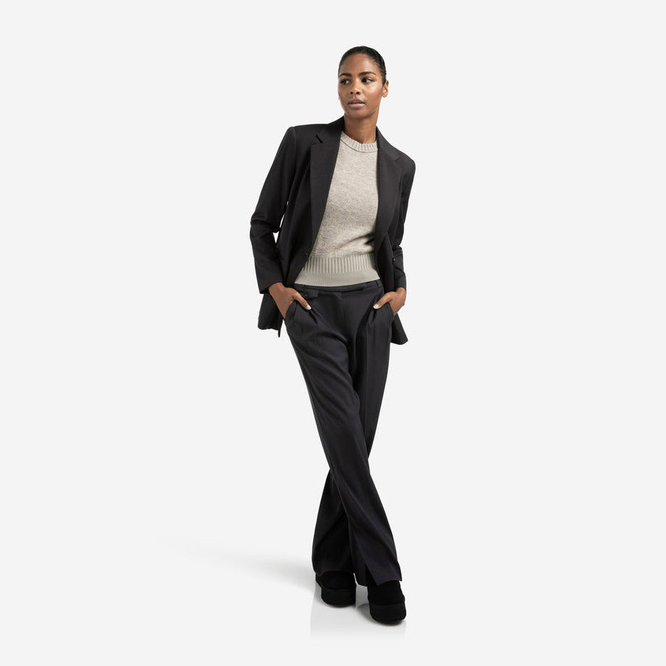 Woven Trousers with Wide Leg and Slit - Oyster Black