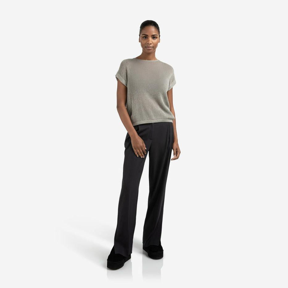 Woven Trousers with Wide Leg and Slit - Oyster Black