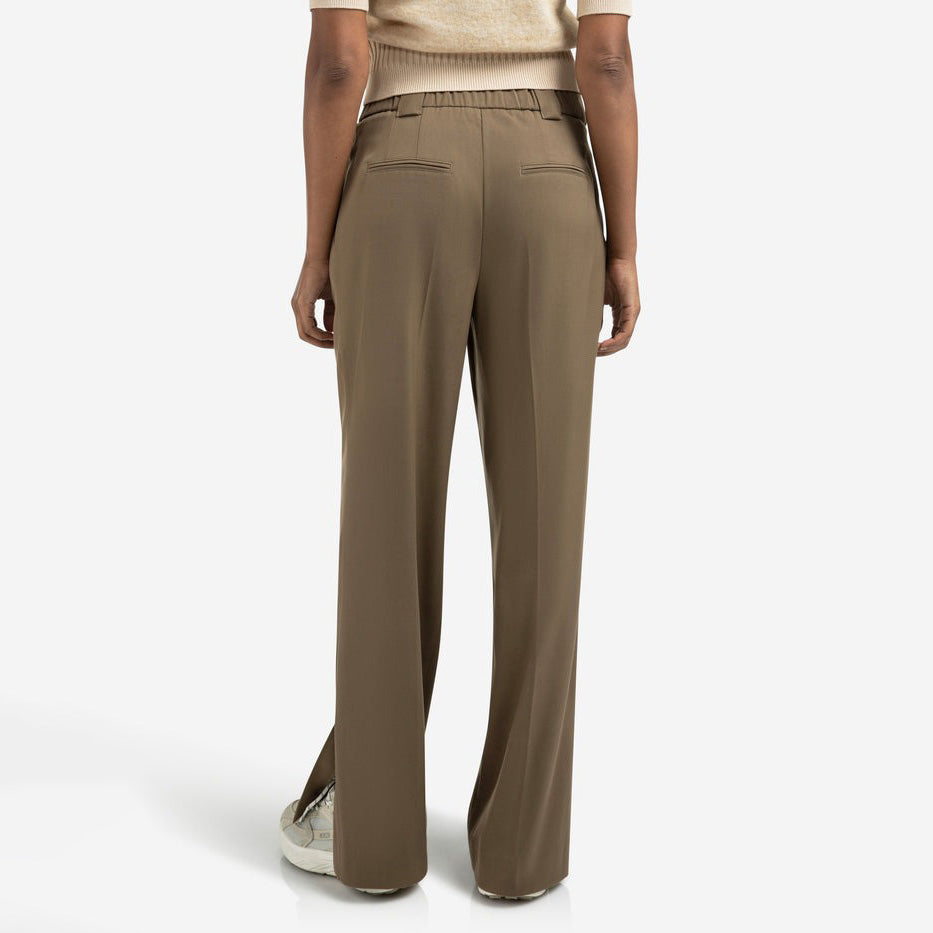 Woven Trousers with Wide Leg and Slit - Capers Brownish Green