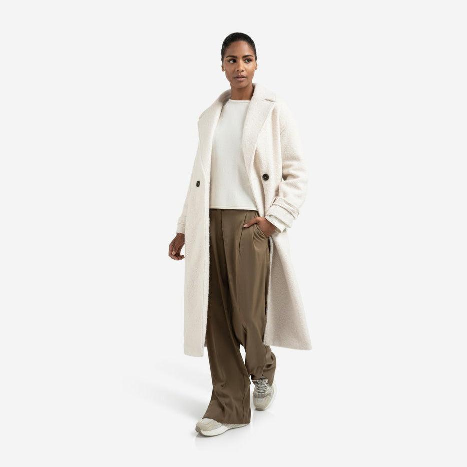 Woven Trousers with Wide Leg and Slit - Capers Brownish Green