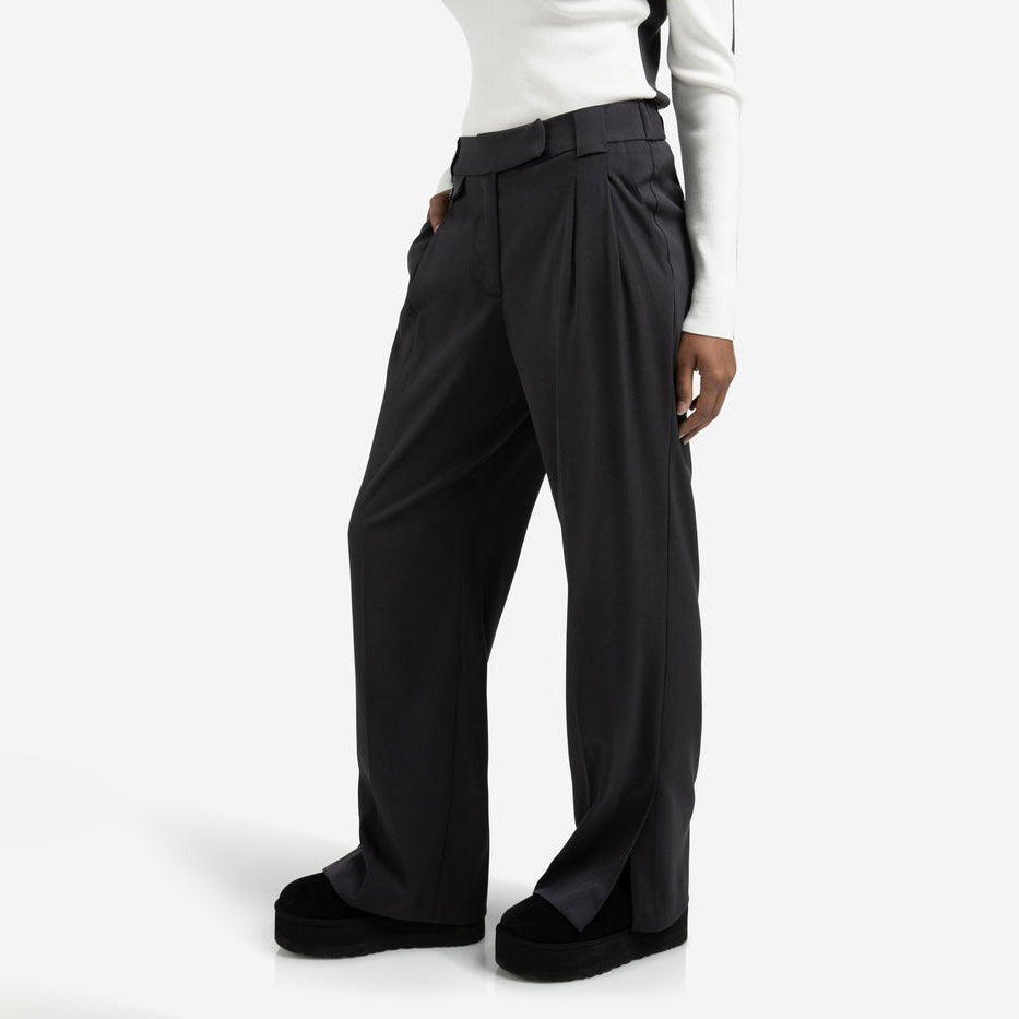 Woven Trousers with Wide Leg and Slit - Oyster Black