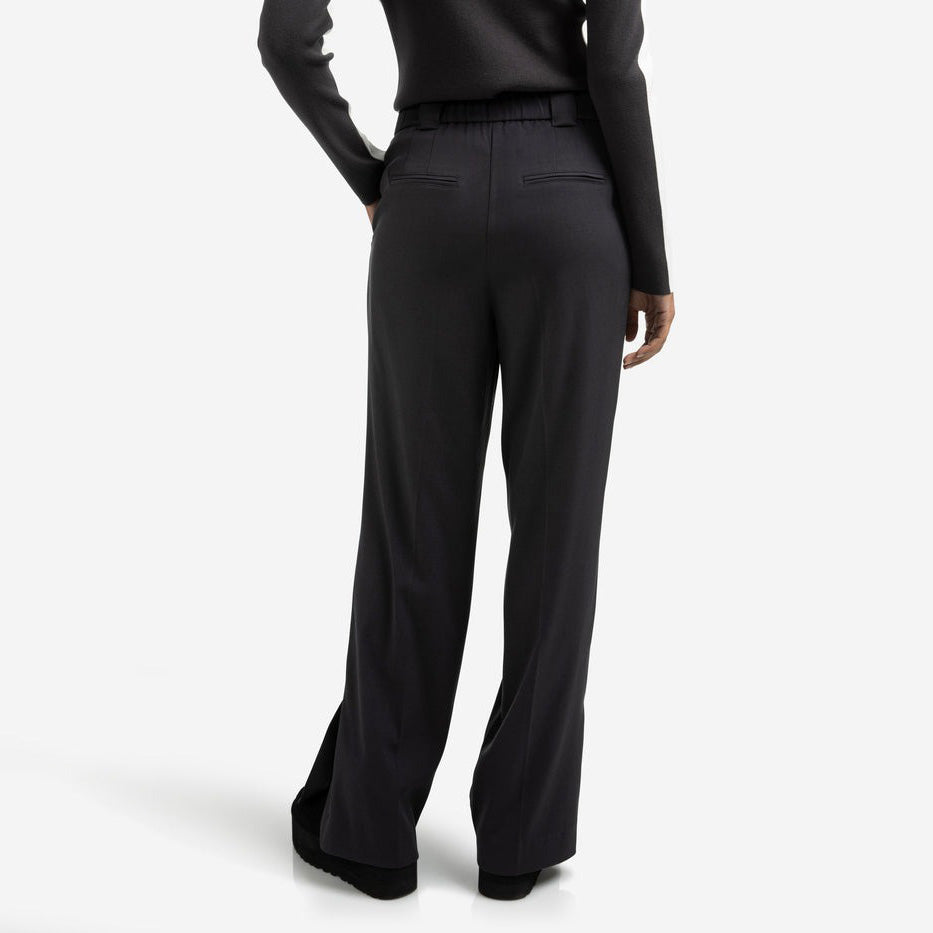 Woven Trousers with Wide Leg and Slit - Oyster Black