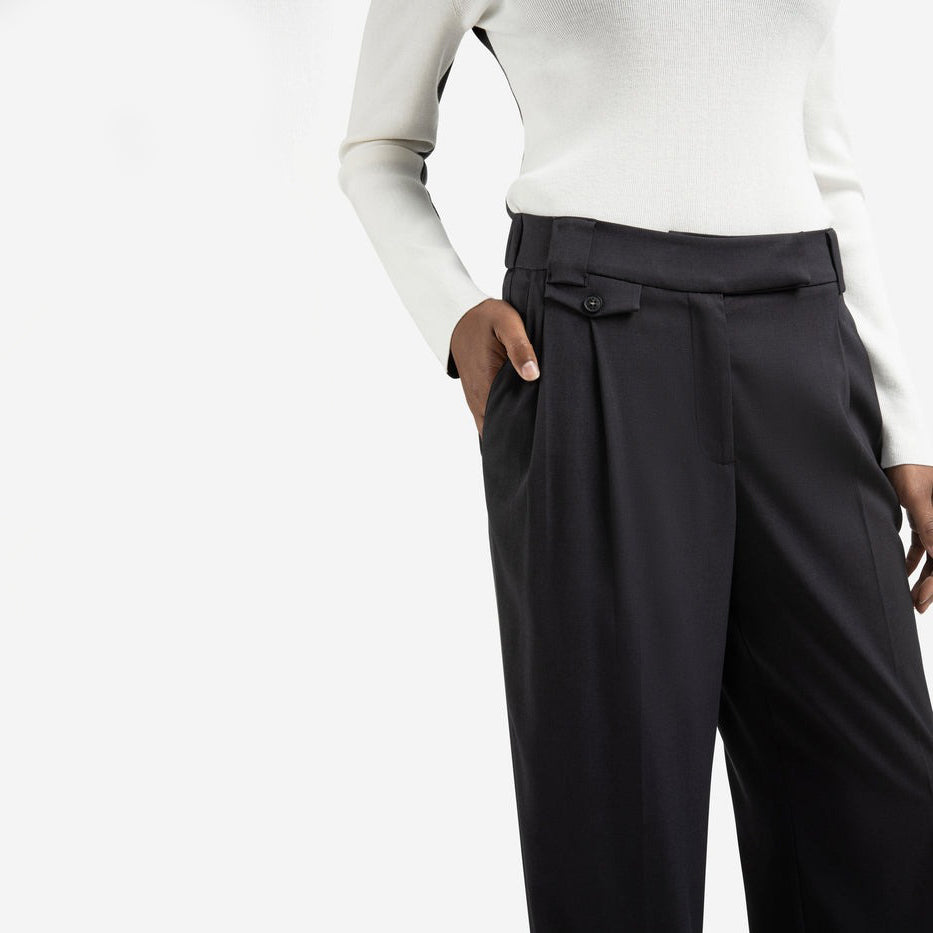 Woven Trousers with Wide Leg and Slit - Oyster Black