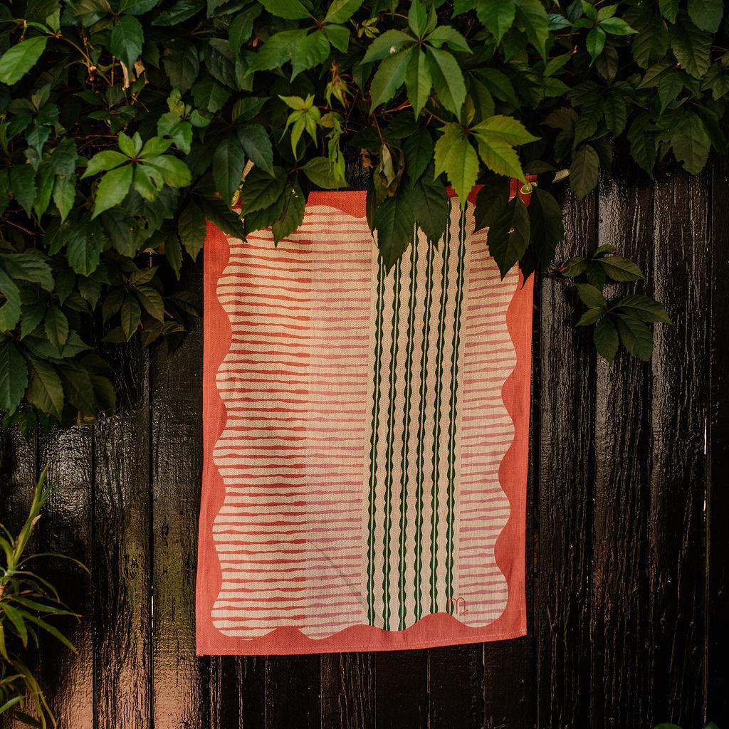 Electric Picnic Tea Towel -Coral