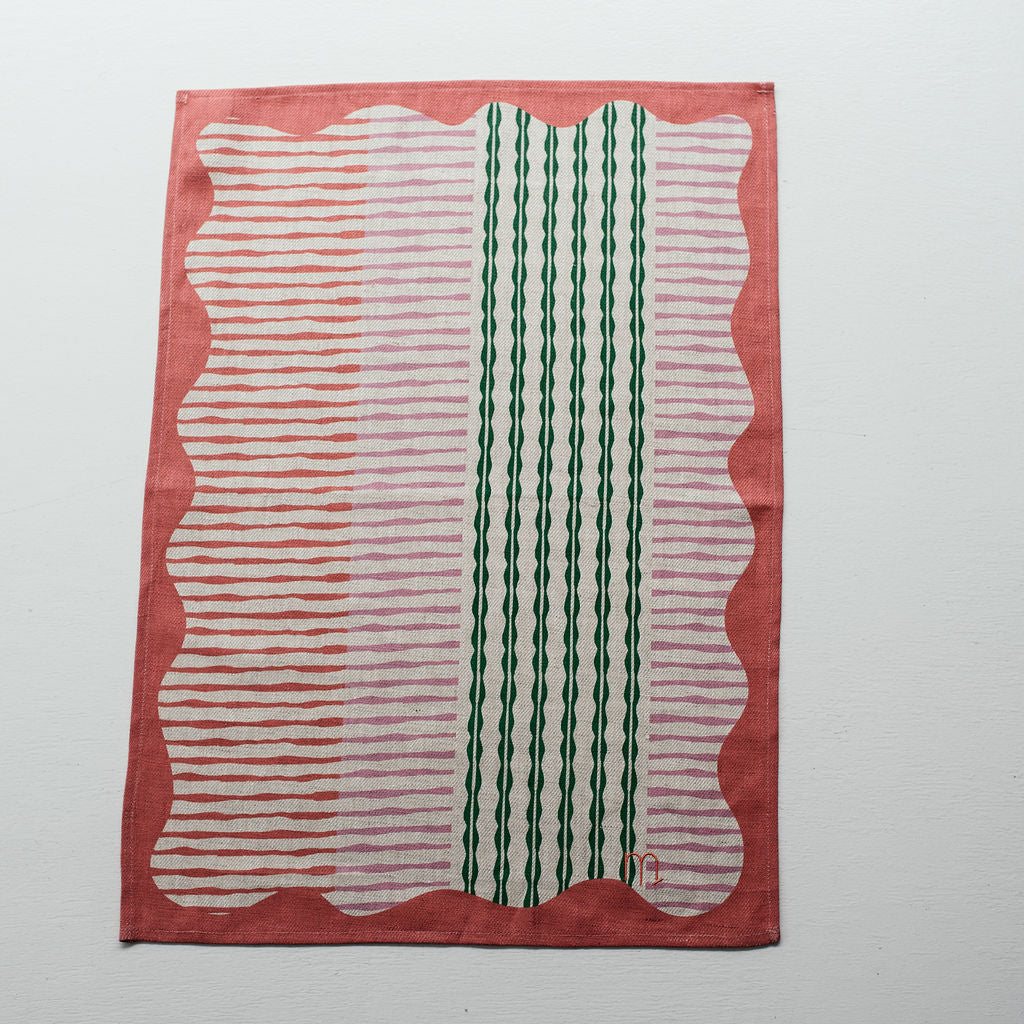Electric Picnic Tea Towel -Coral