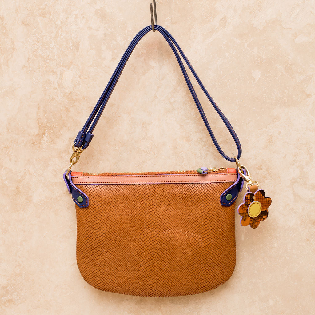 Cha Ching - Embossed Gold & Tan Snake with Blue Strap