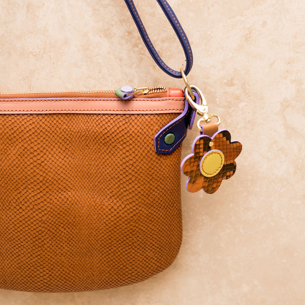 Cha Ching - Embossed Gold & Tan Snake with Blue Strap