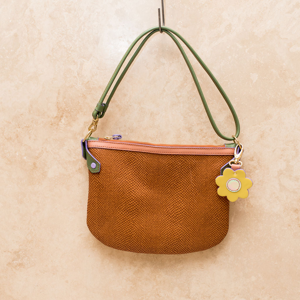 Cha Ching Bag - Gold & Tan Snake with Green Strap