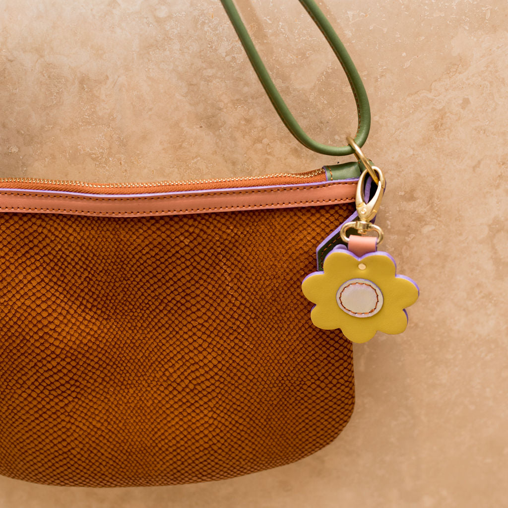 Cha Ching Bag - Gold & Tan Snake with Green Strap