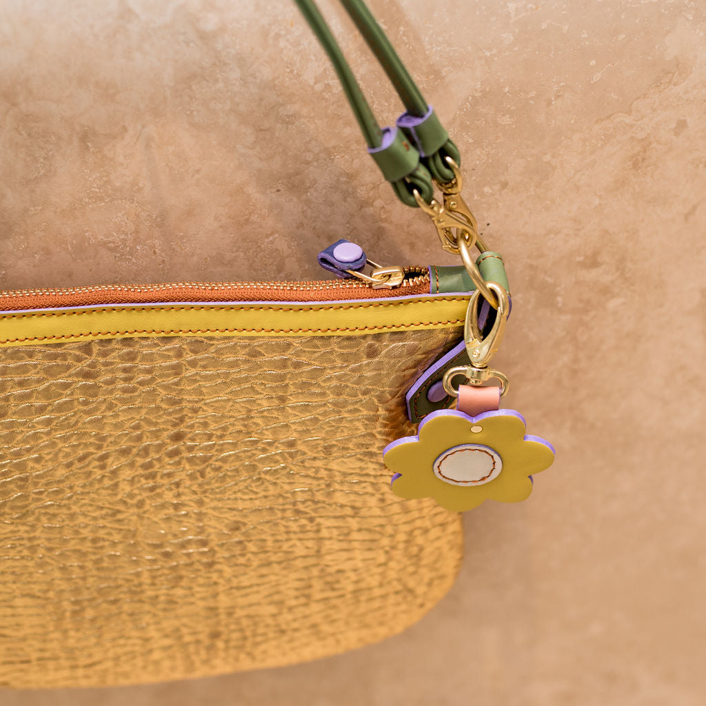 Cha Ching Bag - Gold & Tan Snake with Green Strap