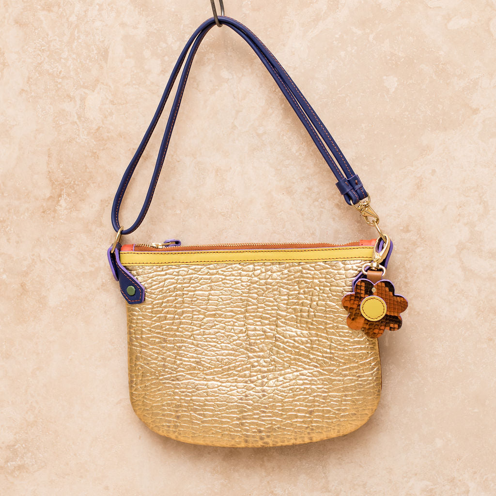Cha Ching - Embossed Gold & Tan Snake with Blue Strap