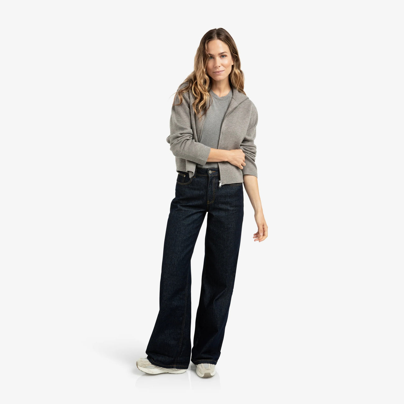 Zip-Up Cardigan with High Neckline