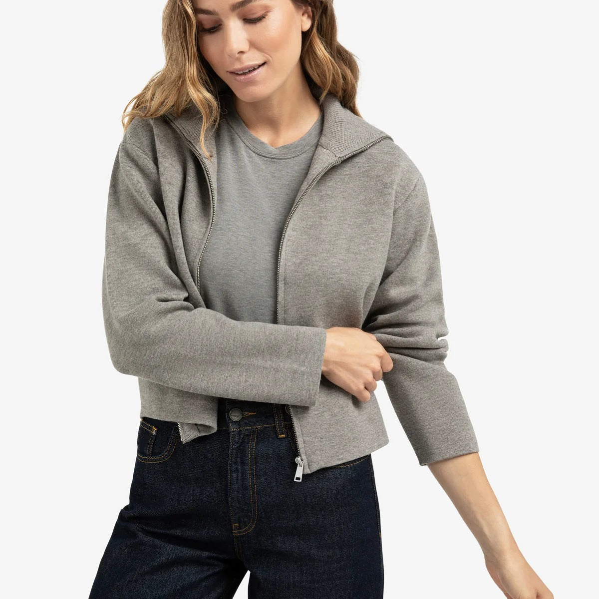 Zip-Up Cardigan with High Neckline